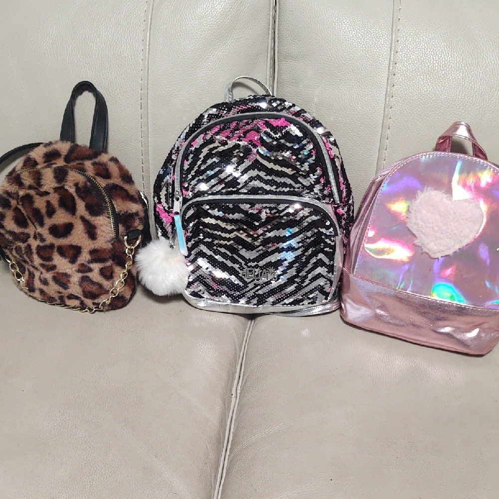 Girl's Sequin and Faux Fur Mini Backpack Set